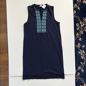 J. Crew Navy Tank Dress with Embroidery Detail